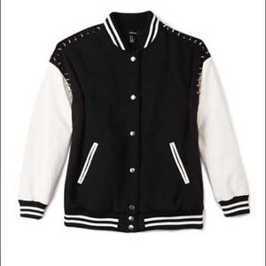 Forever 21 Faux Leather Spiked Varsity Jacket